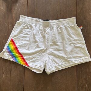 Andrew Christian White Booty Shorts with Rainbow Pride Accent